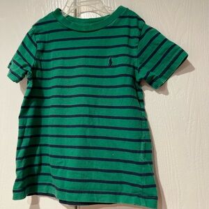 Green shirt blue stripes